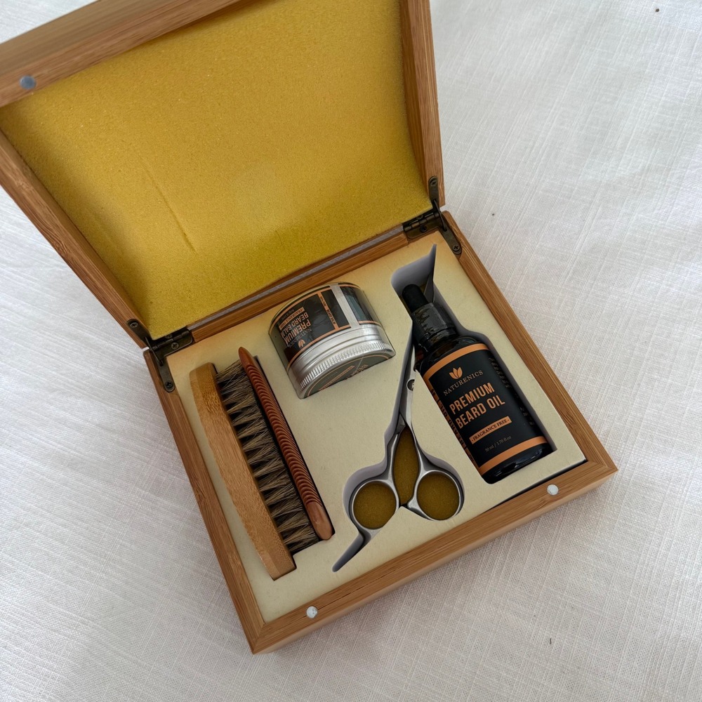 Naturenics Premium Beard Grooming Kit Fragrance Free Bamboo Box Set 5 Piece